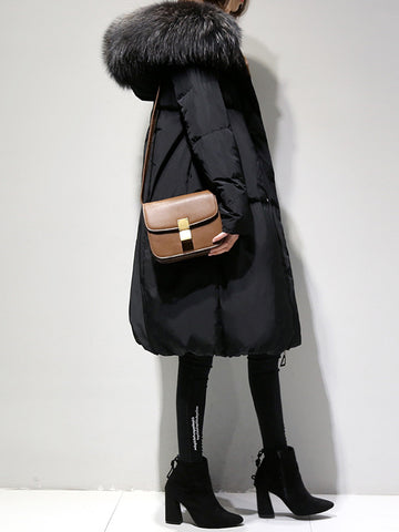 Airchics mi-longue manteau doudoune fermeture éclair cloutée avec poches à capuche femme élégant